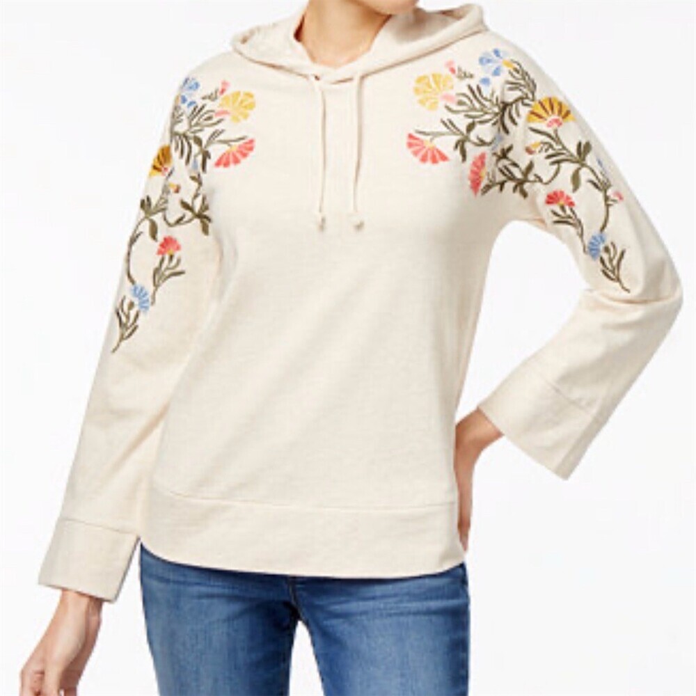 Style & Co Hoodie Sweatshirt Womens Large Ivory Floral